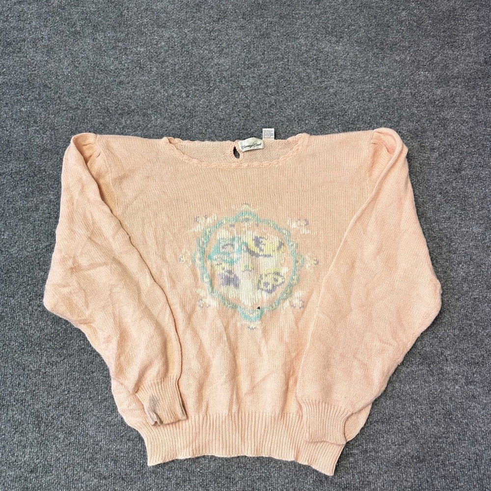 Carriage Court Sweater Womens Size M Peach Pink Embroidered Scallop Neck Vintage